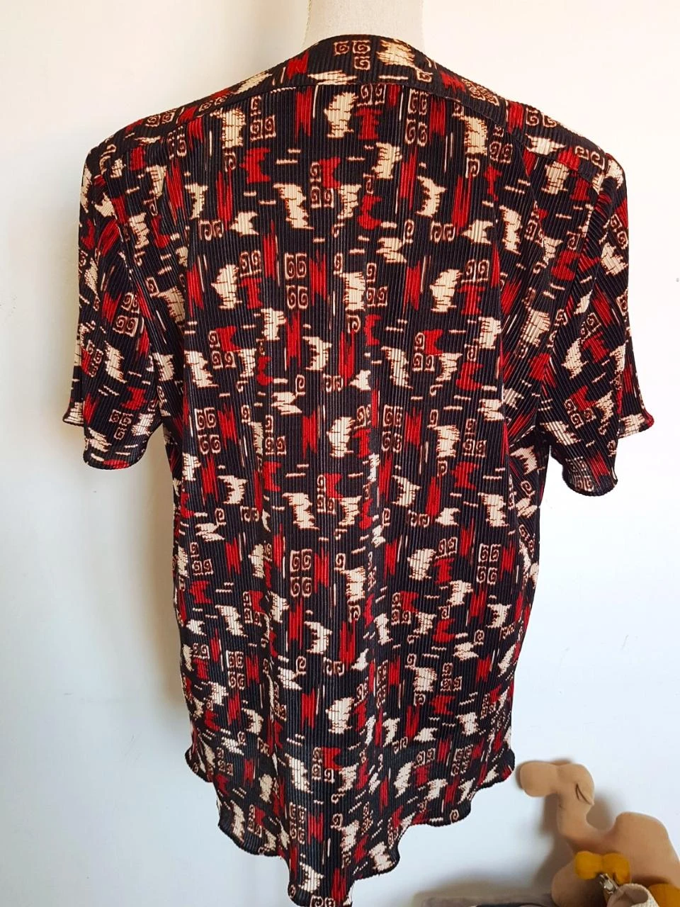 💄Vintage vloeiende geplooide hemd met geometrische patronen XL / 42 – photo 3
